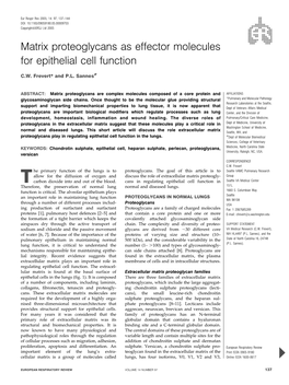 Matrix Proteoglycans As Effector Molecules for Epithelial Cell Function