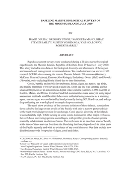 Baseline Marine Biological Surveys of the Phoenix Islands, July 2000