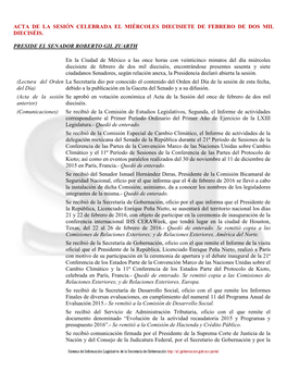 Acta De La Sesión Celebrada El Miércoles Diecisiete De Febrero De Dos Mil Dieciséis