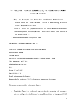 Two Siblings with a Mutation in CCDC8 Presenting with Mild Short Stature: a Mild Case of 3-M Syndrome