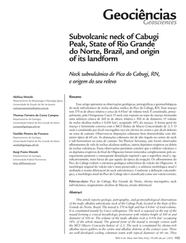 Geociênciasgeosciences Subvolcanic Neck of Cabugi Peak, State of Rio Grande Do Norte, Brazil, and Origin of Its Landform