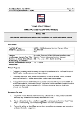 Terms of Reference Hm Naval Base Devonport (Hmnb(D))