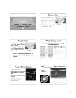 Chapter 11: Neutron Stars and Black Holes Neutron Stars Neutron Stars What's Holding It Up? Pulsars: Stellar Beacons the ___