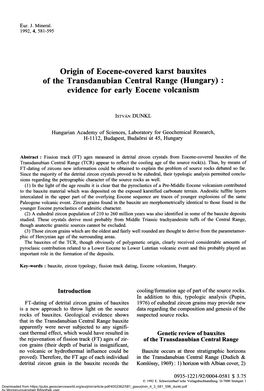 Origin of Eocene-Covered Karst Bauxites of the Transdanubian Central Range (Hungary) Evidence for Early Eocene Volcanism