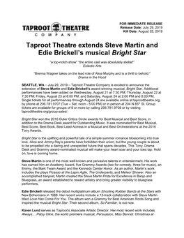 Taproot Theatre Extends Steve Martin and Edie Brickell's Musical Bright Star