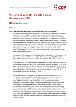 Welcome to Your CDP Climate Change Questionnaire 2019 C0. Introduction