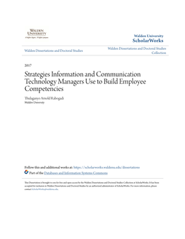 Strategies Information and Communication Technology Managers Use to Build Employee Competencies Thulaganyo Arnold Rabogadi Walden University