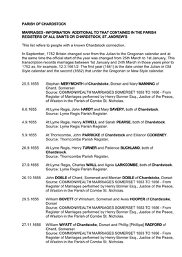 Parish of Chardstock Marriages