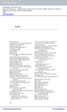 Capital Cities at War: Paris, London, Berlin 1914-1919, Volume 2 Edited by Jay Winter and Jean-Louis Robert Index More Information