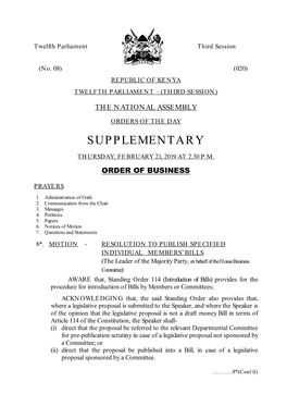 Thursday, February 21, 2019 at 2.30 P.M.- Supplementary