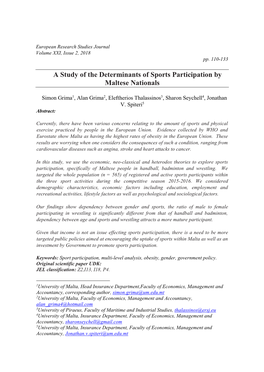 A Study of the Determinants of Sports Participation by Maltese Nationals