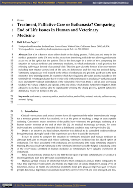 Treatment, Palliative Care Or Euthanasia? Comparing 3 End of Life Issues in Human and Veterinary 4 Medicine