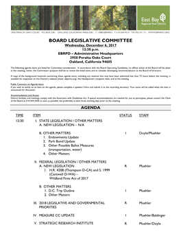 BOARD LEGISLATIVE COMMITTEE Wednesday, December 6, 2017 12:30 P.M