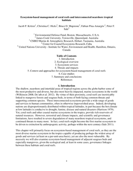 Ecosystem-Based Management of Coral Reefs and Interconnected Nearshore Tropical Habitats Jacob P. Kritzer1, Christina C. Hicks2