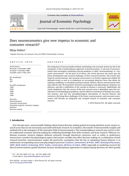 Does Neuroeconomics Give New Impetus to Economic and Consumer Research?