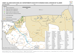 NIGER: VILLAGES SUIVIS DANS LES 5 DEPARTEMENTS SOUS ETAT D'urgence DANS LA REGION DE TILLABERI Au 5 Mai 2018 1°0'0"E 2°0'0"E 3°0'0"E 4°0'0"E