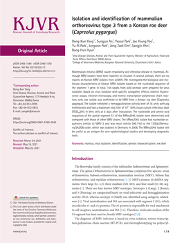 Isolation and Identification of Mammalian Orthoreovirus Type 3 from a Korean Roe Deer (Capreolus Pygargus)