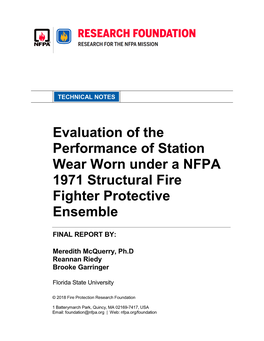 Evaluation of the Performance of Station Wear Worn Under a NFPA