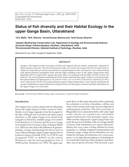 Status of Fish Diversity and Their Habitat Ecology in the Upper Ganga Basin, Uttarakhand