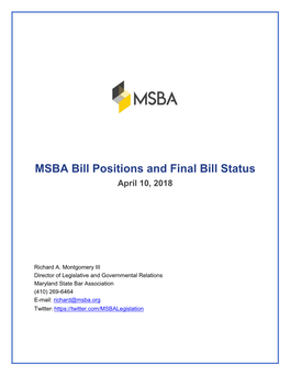 MSBA Bill Positions and Final Bill Status