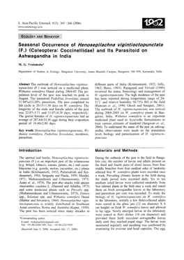 Seasonal Occurrence of Henosepilachna Vigintioctopunctata