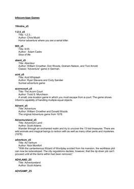 Infocom-Type Games 10Lndns Z5 1-2-3 Z5 Title: 1,2,3.. Author: Chris