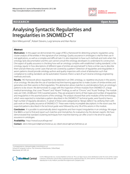 Analysing Syntactic Regularities and Irregularities in SNOMED-CT Eleni Mikroyannidi*, Robert Stevens, Luigi Iannone and Alan Rector