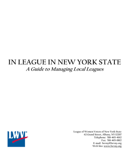 IN LEAGUE in NEW YORK STATE a Guide to Managing Local Leagues