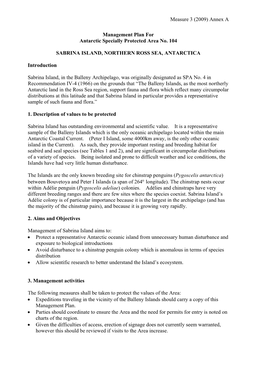 Measure 3 (2009) Annex a Management Plan for Antarctic Specially Protected Area No. 104 SABRINA ISLAND, NORTHERN ROSS SEA, ANTA