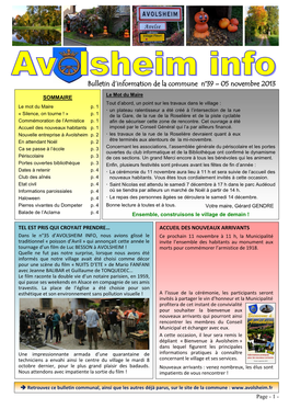 Bulletin D'information De La Commune N°39 – 05 Novembre