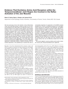 Evidence That Excitatory Amino Acid Receptors Within the Temporomandibular Joint Region Are Involved in the Reﬂex Activation of the Jaw Muscles