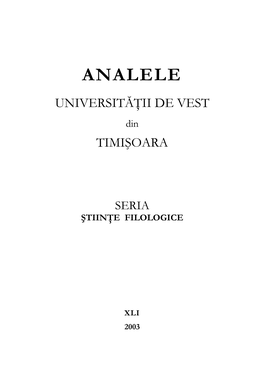 ANALELE Universităłii DE VEST Din TIMI�OARA