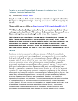 Variation in Arthropod Communities in Response to Urbanization: Seven Years of Arthropod Monitoring in a Desert City