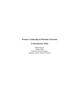 Women's Leadership in Primetime Television an Introductory Study