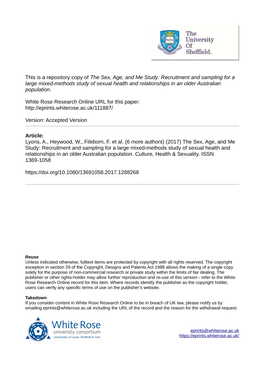 Recruitment and Sampling for a Large Mixed-Methods Study of Sexual Health and Relationships in an Older Australian Population