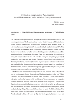 Civilization, Modernization, Westernization: Yukichi Fukuzawa As a Leader and Masao Maruyama As a Critic