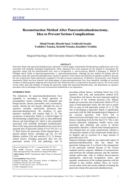 Reconstruction Method After Pancreaticoduodenectomy. Idea to Prevent Serious Complications