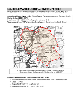 LLANDEILO WARD: ELECTORAL DIVISION PROFILE Policy Research and Information Section, Carmarthenshire County Council, May 2021