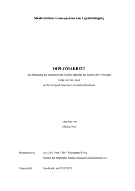 DIPLOMARBEIT Zur Erlangung Des Akademischen Grades Magister Des Rechts Der Wirtschaft (Mag