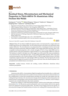 Residual Stress, Microstructure and Mechanical Properties in Thick 6005A-T6 Aluminium Alloy Friction Stir Welds