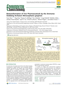 Oxidizing Archaeon Nitrososphaera Gargensis † ‡ § ∥ ⊥ § † Yujie Men,*, , Ping Han, Damian E