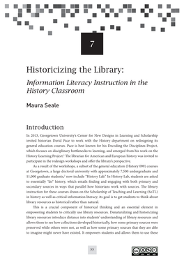 Historicizing the Library: Information Literacy Instruction in the History Classroom