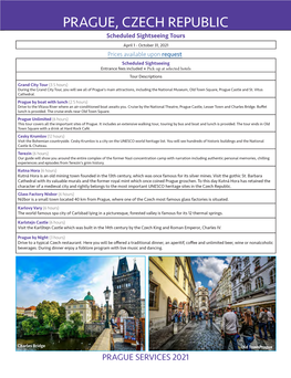 PRAGUE, CZECH REPUBLIC Scheduled Sightseeing Tours