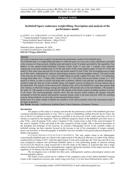 Kettlebell Sport: Endurance Weight Lifting. Description and Analysis of the Performance Model