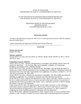 State of Wisconsin Department of Safety and Professional Services in the Matter of Rulemaking Proceedings Before the Department