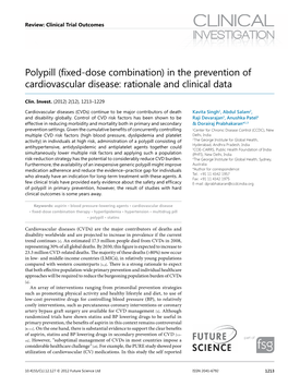 In the Prevention of Cardiovascular Disease: Rationale and Clinical Data