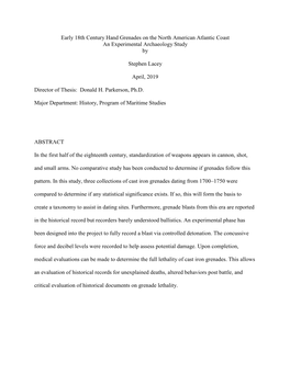 Early 18Th Century Hand Grenades on the North American Atlantic Coast an Experimental Archaeology Study By