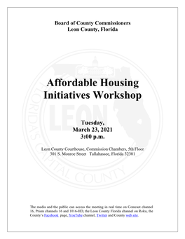 Affordable Housing Workshop Agenda for March 23, 2021