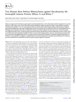 Two Human Host Defense Ribonucleases Against Mycobacteria, the Eosinophil Cationic Protein (Rnase 3) and Rnase 7