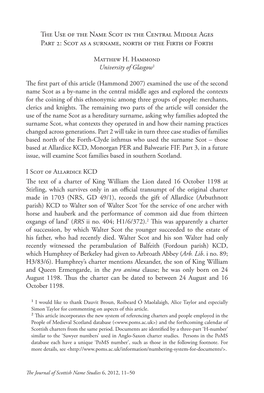 The Use of the Name Scot in the Central Middle Ages Part 2: Scot As a Surname, North of the Firth of Forth